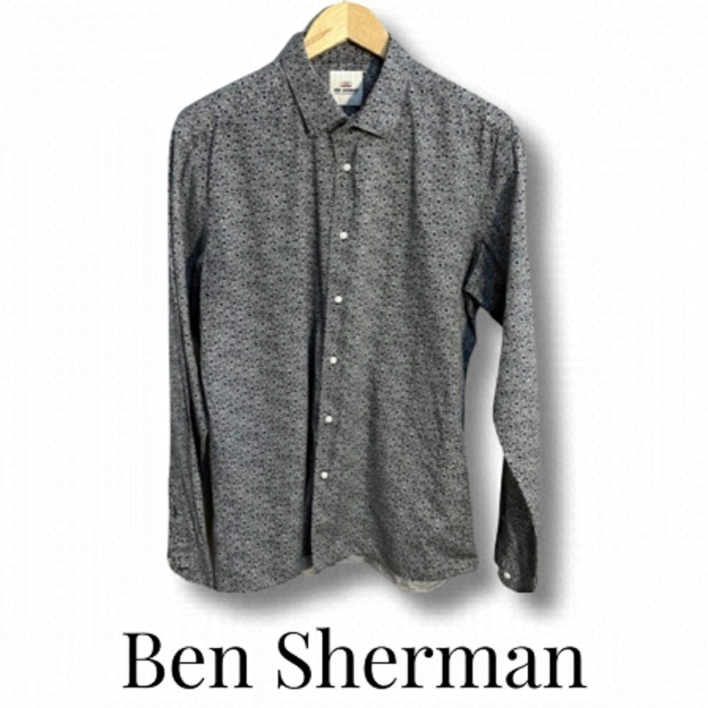 Large Black & White Graphic Ben Sherman Unique Floral Print Button Down Shirt